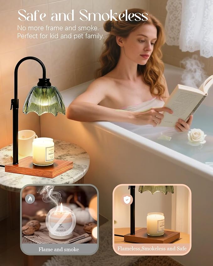 Adjustable Candle Warmer Lamp Dimmable with Timer Vintage Glass Design, Aesthetic Candle Warmer for Large Candles Gifts for Women, Mom,Friend Sister Home/Office Decor (Green Gradient)