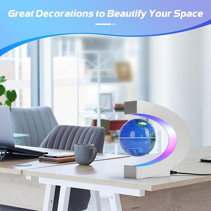 Magnetic Levitating Floating Globe with 7 Colored Lamp, Cool Tech Gadgets Gifts World Globe for Men Father, Birthday Gifts Office Home Desk Decor Display Frame