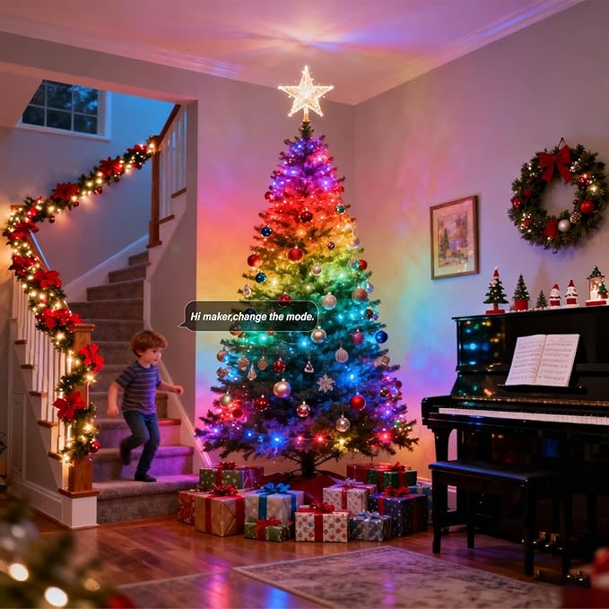AI Voice Activated Led Lights Strip, Indoor Kids Bedroom Night Lighting RGB IC, Multiple Dimmable Color Changing Smart Lights, No App/No WiFi Required, Strong Adhesive Music Sync 16.4ft USB Powered
