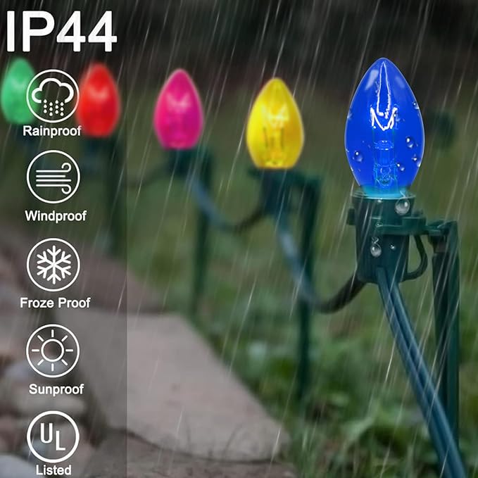 25 Pack C9 Replacement Christmas Light Bulbs,7 Watt C9 Multicolor Clear Light Bulbs for Christmas Indoor Outdoor Patio Halloween Party String Lights, C9/E17 Candelabra Base