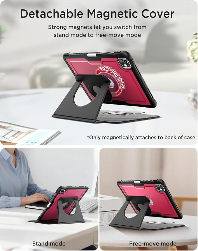 Miimall Leather Case for iPad Pro 13 Inch 2025/2024(M5/M4) with Pencil Holder, [Magnetic Back Cover] [Multi-Angle Landscape&Portrait Viewing] [360°Rotating Magnetic Stand] Non-Slip Folio Cover, Red