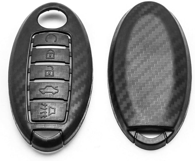x xotic tech Matte Black Carbon Fiber Pattern ABS Key Fob Shell Cover Case, Compatible with Nissan Titan Altima GT-R 370Z Maxima Infiniti Q50 Q60 Q70 QX50 G37 5-Button Smart Keyless Entry Key