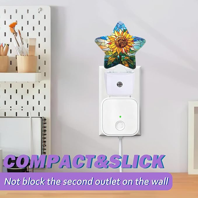 Glass Sunflower Night Light for Kids,Vintage Floral Night Lights Plug Into Wall, Lightweight Dusk to Dawn Light Sensor Warm Nightlights for Girls Boys Bedroom Nursery Basement