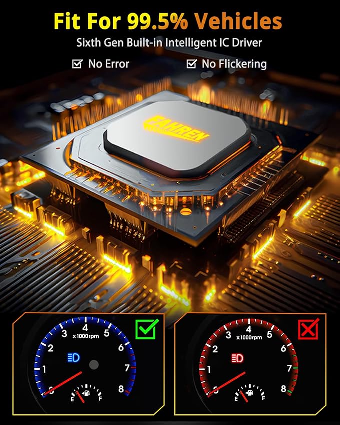 FAHREN New Upgraded 9007 Light Bulbs 50000LM 1000% Ultra Brighter, Real 1:1 Size with Cooling Fan HB5 9007 Light Bulbs, 6500K Cool White IP68 Fog Light, Non-Polarity Easy Install, Pack of 2