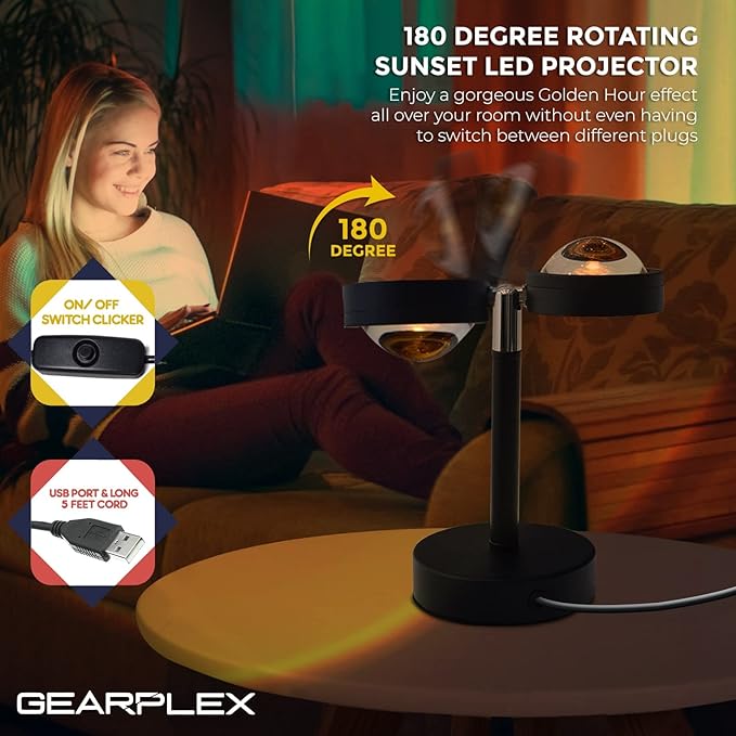 Sunset Lamp Projector for Home Décor & Photography Ambient LED Night Light Lamp with USB Charging Cord- 180-Degree Rotating Romantic UFO Sunset Lamp for Selfies Christmas Home Parties