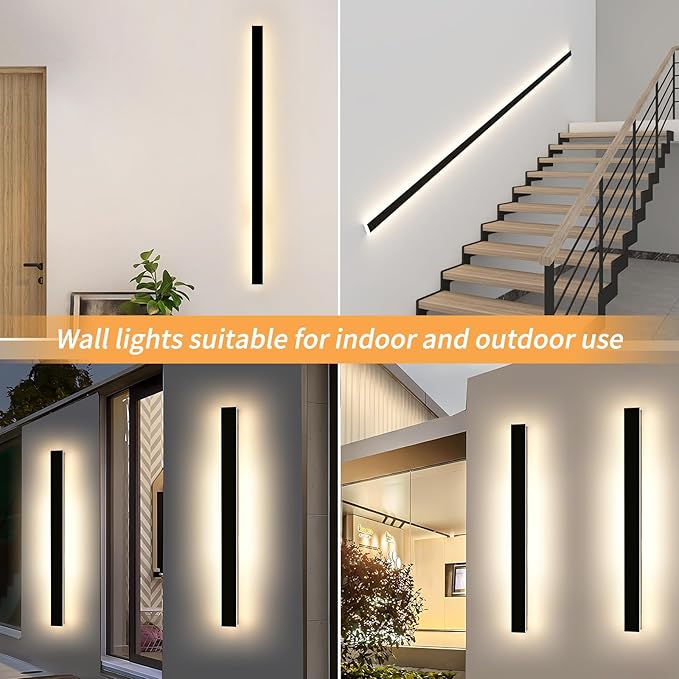 Mikeru 2 Pack 57inch Modern Outdoor Wall Sconce, 3000K/4500K/6000K 3 Color Temperature LED Exterior Light Fixtures, Modern Long Porch Lights Wall Sconce for Garage, Doorway, Porch, Patio