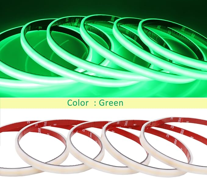 DC12V COB LED Strip Lights Green 480LEDs/m 16.4ft/5m Waterproof IP67 High Density LED Rope Lights for Outdoor Gardens Christmas Halloween DIY Decor