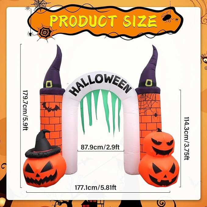 6 FT Halloween Inflatable Trunk or Treat Car Decorations Pumpkin Castle Arch Outdoor Decors Halloween Blow Ups Archway with Build-in LEDs Inflatable Pumpkin Castle for Outside Yard Garden Lawn Decor