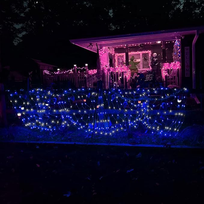 weillsnow 198 Led 9.8ft x 6.6ft 198 LED Net Lights, Connectable 8 Lighting Twinkle Modes Mesh Lights for Christmas Outdoor Patio Garden Bush Fence Decorations (Blue & White)
