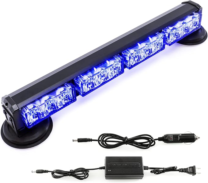 BooYu 14.8" Blue Battery Powered Police Firefighter Emergency Strobe Lights Bar for Trucks/Vehicles Rechargeable Wireless Rooftop Mini Hazard Flashing LED Beacon Warning Light w/Magnetic Base