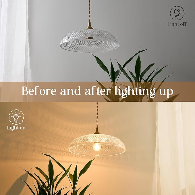 Hanging Lights, 11.8 Inch Glass Shade Kitchen Island Light Fixtures Braided Adjustable Light Cord Pendant Lights Vintage Hanging Pendant Light for Kitchen and Bedroom