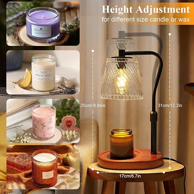 Candle Warmer Lamp with Timer Dimmable, Adjustable Wavy Clear Lamp Candle Warmer for Scented Candles, Housewarming Gift for Spring Home Decor, Women Mom Birthday Gifts with Charming Box & 2 Bulbs