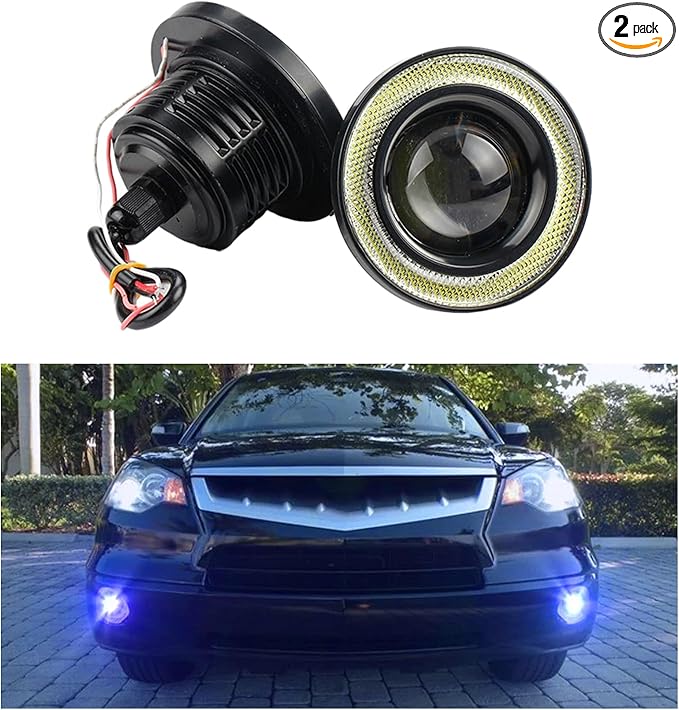 2 PCS Car Angel Eye Fog Light, 2.5'' Round COB LED Super Bright High Power Fog Angel Eye Projector with Halo Rings, Universal Vehicle DRL Daytime Driving Light Fog Lamp Bulbs (Blue)