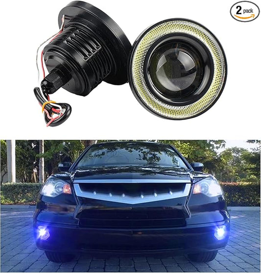 2 PCS Car Angel Eye Fog Light, 2.5'' Round COB LED Super Bright High Power Fog Angel Eye Projector with Halo Rings, Universal Vehicle DRL Daytime Driving Light Fog Lamp Bulbs (Blue)
