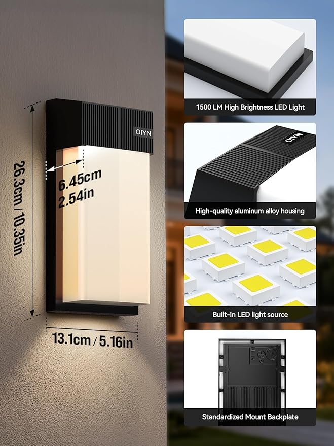 Outdoor Wall Light, Smart RGBICWW Porch Lights Outdoor, 1500LM Modern Wall Sconce with 30+ Scene Modes, Retome & APP Control, IP65 Waterproof Color-Changing DIY for Outdoor Decor, 2 Pack