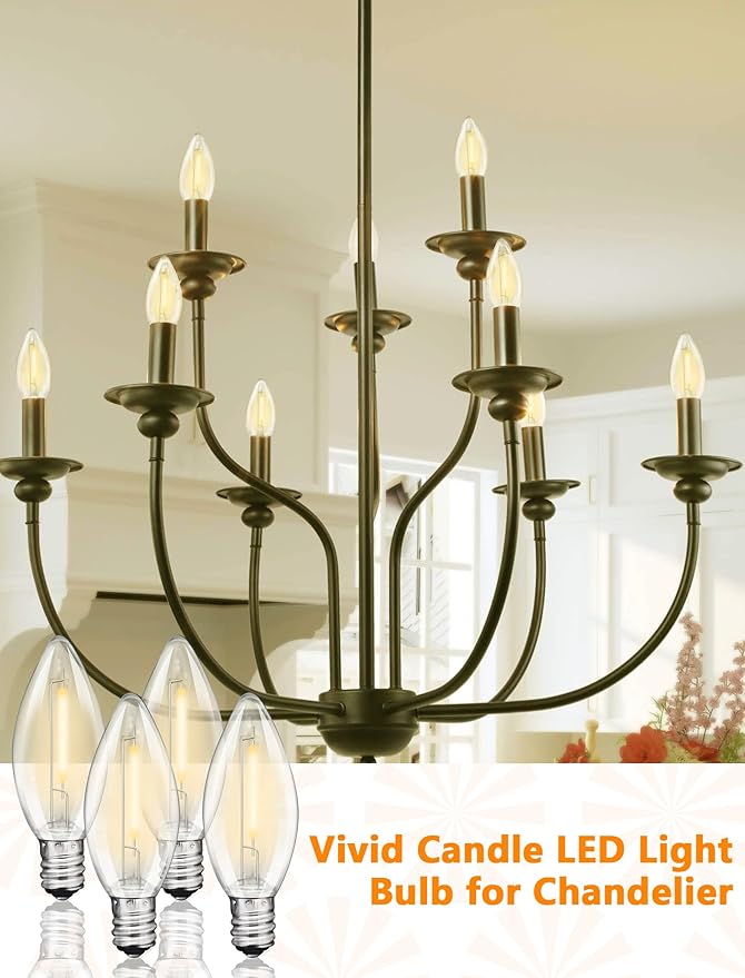 25Pack E12 Candelabra LED Light Bulbs,Dimmable Soft Warm White ‎Plastic C26 Candle LED Light Bulbs for Candle Light,Candelabra,Ceiling Fan Night Light Decorative,0.6 Watt,2700K
