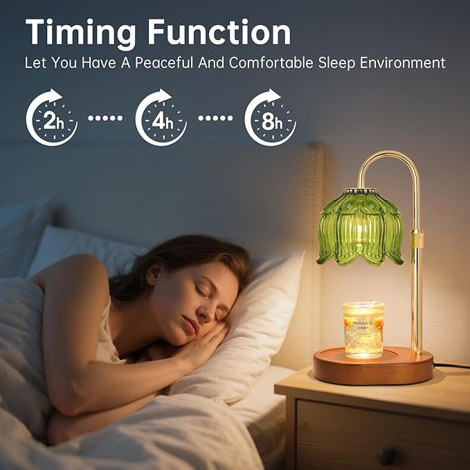 Candle Warmer lamp with Timer Dimmer,Electric Candle Warmer, Vintage Flower Lotus lamp,Compatible with Various Candles, Gifts for Mom Women,Candle Lamp for Bedroom Home Decor (Flower lamp-Green)