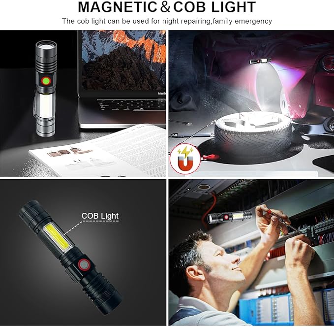 iToncs LED Flashlight Rechargeable, High Lumens Super Bright Magnetic Flashlight with COB Work Light, Waterproof, 4 Modes, Pocket Tactical Flashlights 2 Packs Tactical Flashlights with Bag