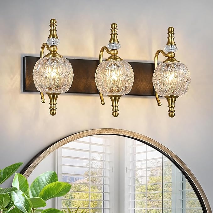 Modern Crystal Bathroom Vanity Lights Fixtures Over Mirror Black Gold Vintage 3-Lights 20 Inch Bathroom Light Fixtures Glass Crystal Vanity Lights