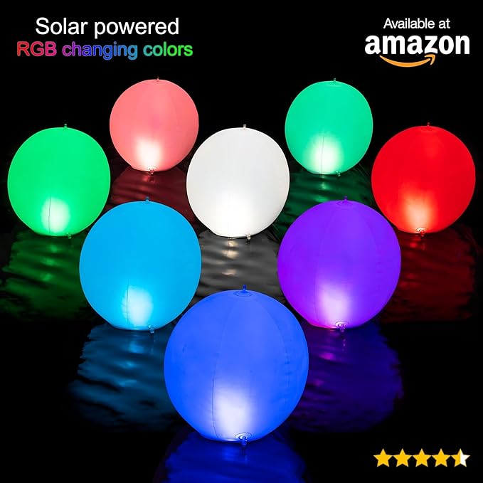 Solar Floating Pool Lights - Pack of 2 Solar Powered Color Changing 14-inch Balls - Float or Hang in Pool Garden Backyard Pond Party Decorations - Inflatable Wateproof