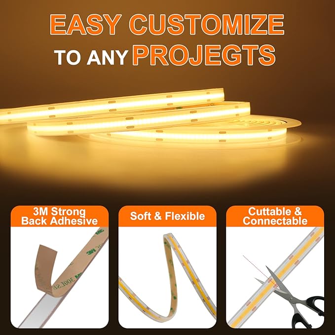 IP68 Waterproof COB LED Strip Light, 16.4FT 24V 6000K 480 LEDs/m CRI>90, Flexible Cuttable Tape Light for Outdoor Bathroom Swimming Pool Decoration (No Power Supply)