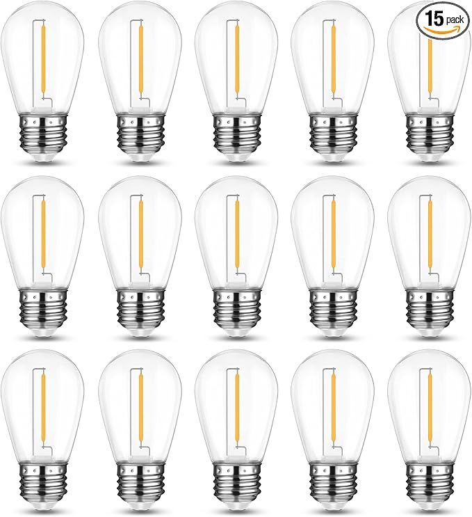 Mlambert LED String Light Bulbs,Shatterproof Outdoor String S14 Replacement Light Bulb,Waterproof 1W LED Edison Bulb Equal to 11W,Warm White,Not Solar