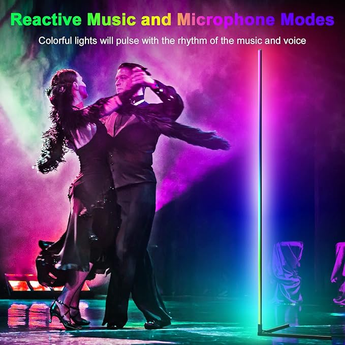 Corner Floor Lamp,Smart RGB LED Lights with 20 Million Colors & 800+ Modes, Music Sync, Timer Setting.Bluetooth App & Remote Control - ldeal for Living Rooms Bedrooms, and Gaming Rooms