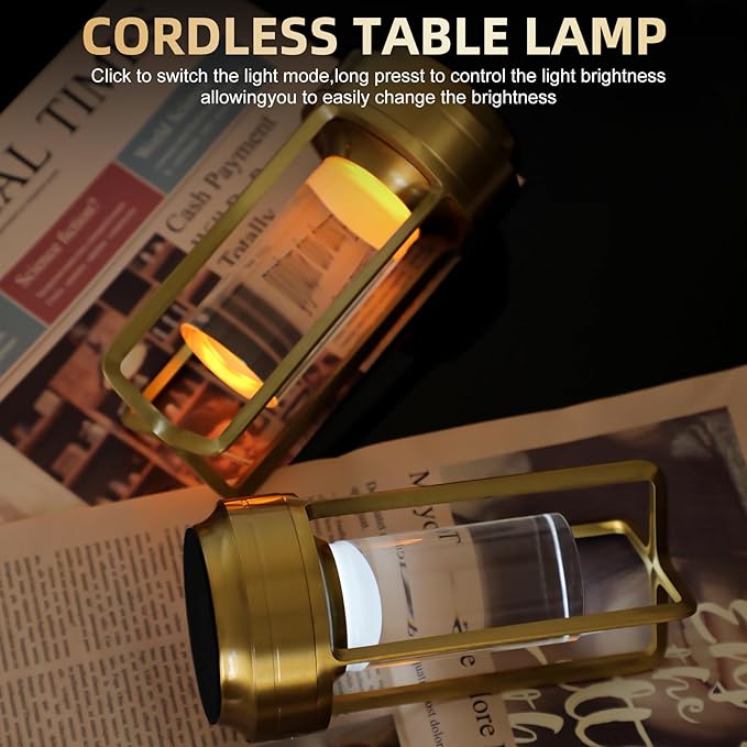 2-Pack Portable Touch Control Table Lamp with 5000mAh Battery, 3-Color Stepless Dimming Cordless LED Light for Bedroom/Camping/Restaurant/Bar Indoor & Outdoor（2-Pack Gold）
