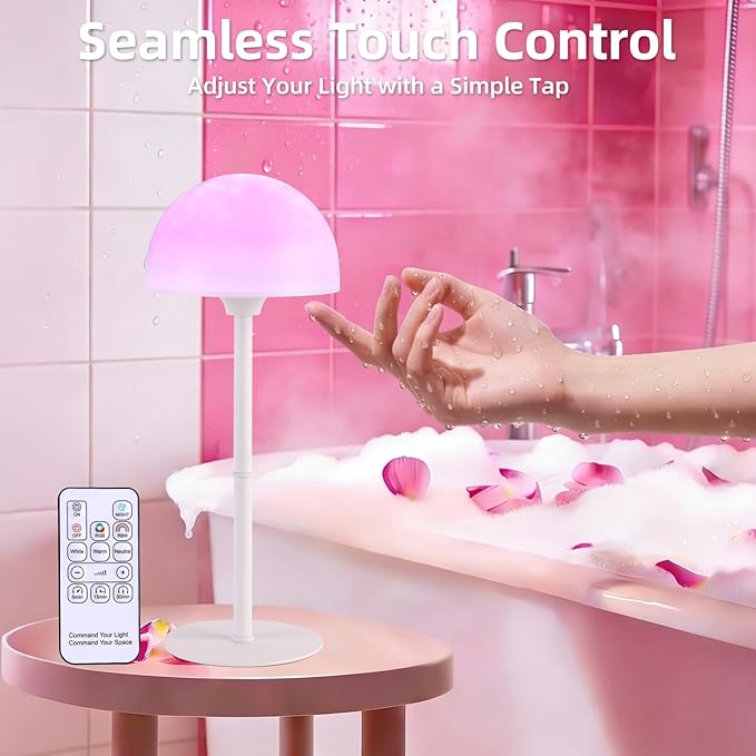 Waterproof Shower Lamp, Spa-Like Cordless Shower Light, 18-Colour LED Ocean Wave Projector Lights, Rechargeable Shower Light with Remote and Touch Control for Bathroom, Bathtub, Bedroom