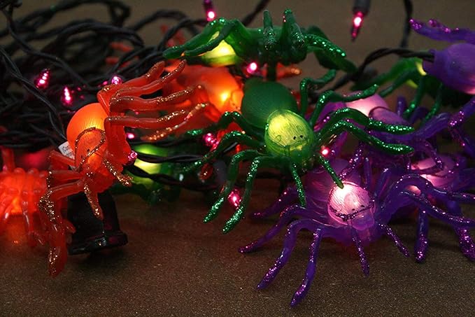 Halloween Spider String Lights Outdoor, 8.5FT Hanging Halloween String Lights with 10 LED Multicolor Spider Lights UL Listed for Outdoor Party Stair Bar House Garden Yard Decorations- Black Wire