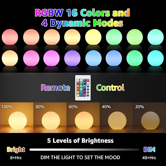 FUYO LED Ball Light, 12-inch Solar Light Up Pool Balls, Rechargeable & Remote Control Globe Lights 16 RGB Colors Mood Night Light, IP66 Water-Resistant Floating Light for Pool, Party, Pond - 1pcs