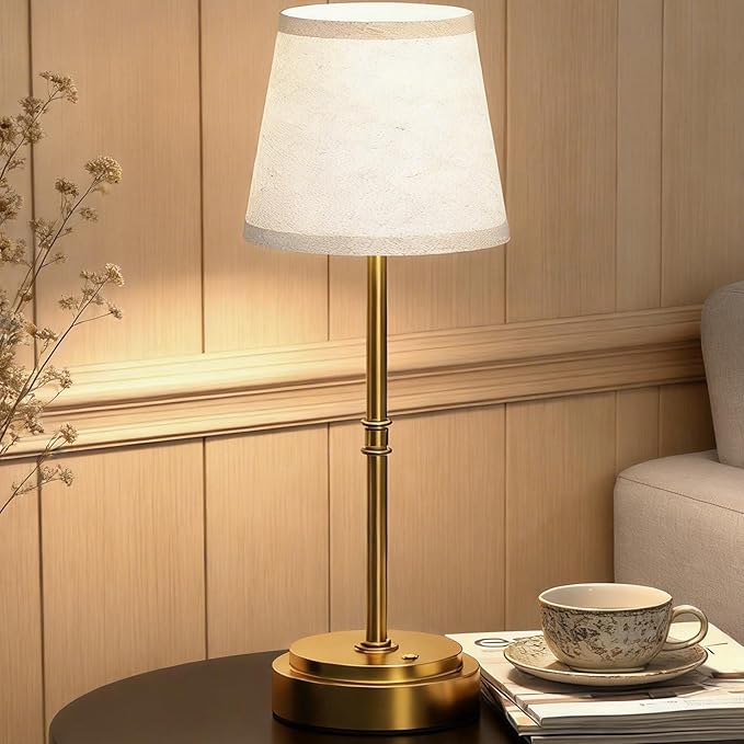 Cordless Table Lamp - 7500mAh Longest Lasting Battery Operated Lamp, 1 Pack Antique Brass Aesthetic Cozy Rechargeable Desk Lamp for Kitchen Counter, Dining Room & Restaurant Centerpiece