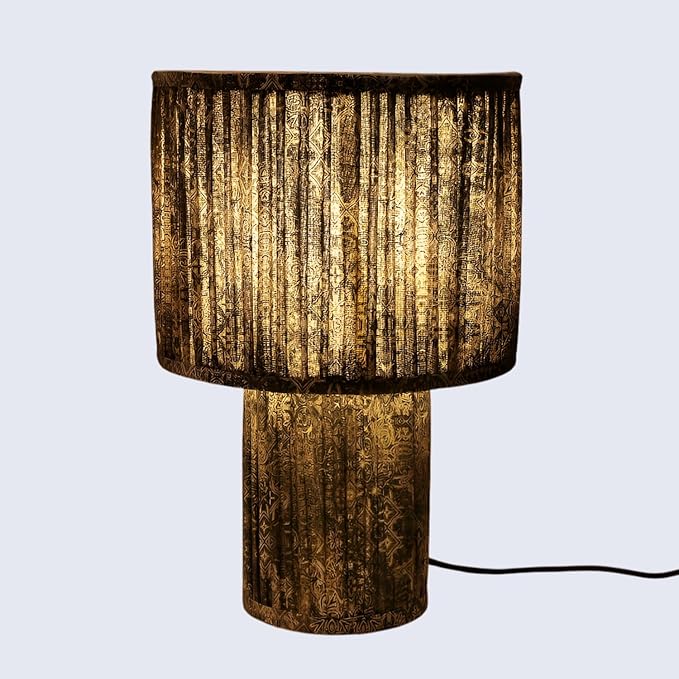 Handicrafts Home Handcrafted Cotton Table Lamp, 15x10” Modern Farmhouse Accent Table Lamp, Decorative Dome Bedside Nightstand Lamp for Bedroom Living Room, Small Sculptural Desk Light- Brown