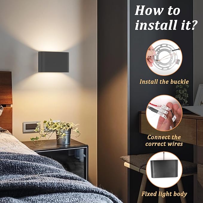 Aipsun Black LED Wall Sconces 1 Pack Indoor Modern Wall Lights Hardwired Up and Down Interior Wall Mount Light for Living Room Bedroom Hallway Warm White 3000K(with G9 Bulbs)