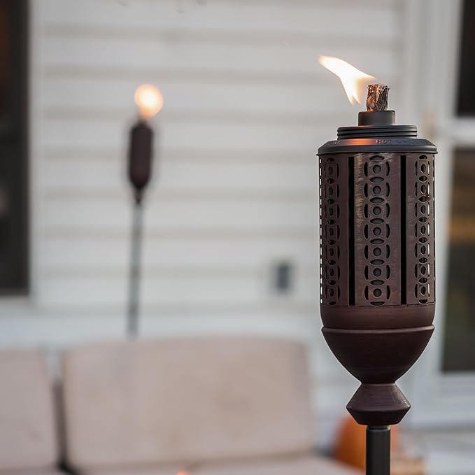 TIKI Cabos Metal Torch – 65-Inch Bronze Outdoor Torch for Patio, Garden, and Lawn, Includes Long-Lasting Wick and Snuffer, Weather-Resistant Decorative TIKI Torch for Backyard and Landscaping