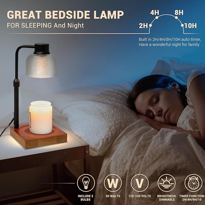 KLL Candle Warmer Lamp with Timer and Dimmer: Retro Electric Wax Melt Warmer for Scented Candles - Aesthetic Home Decor for Bedroom & Office - Ideal Gifts for Women, Gifts for Mom - Brown