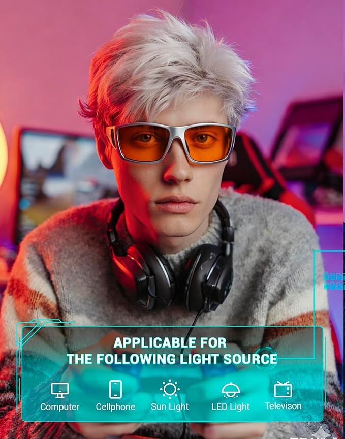 TIJN Sonia Sleep Glasses for Blue & Green Light Blocking,Red Lens with Dual AR Coating,Wraparound Frame for Gaming Screen