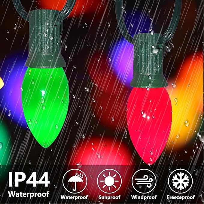 C9 LED Christmas Light Replacement Bulbs, 25 Pack C9 Ceramic Multicolor Glass Light Bulbs, Vintage Christmas Bulbs for Xmas Indoor Outdoor String Lights, E17/C9 Intermediate Base, 0.6 Watt