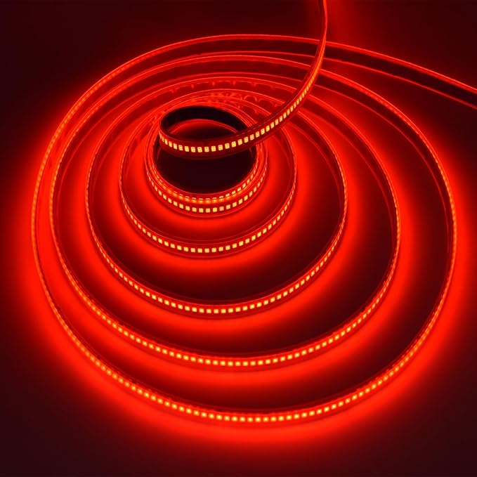 SUYOOULIN LED Strip Lights, SMD 2835 LED Strip, DC12V 1200LEDs 16.4Ft 26000LM High Density LED Light Strips Tube Waterproof IP67, 3 Times Brightness Than SMD3528 LED Strip, Red
