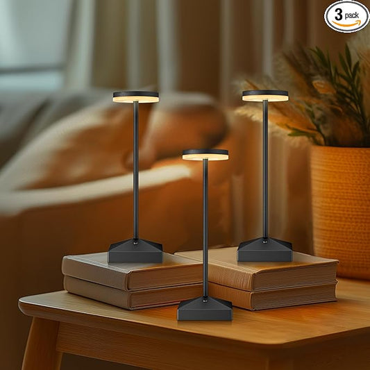 3 Pack 7.67in Black Small Cordless Table Lamps Rechargeable, Battery Operated Mini Lamp, Small Lamp Touch Portable Table Lights, LED Night Light for Bedside/Dining/Bar/Outdoor (Black-C)