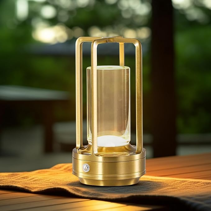 Portable LED Cordless Crystal Table Lamp - 4000mAh Large Capacity Rechargeable Outdoor Table Lamp, Outdoor Table Lights for Patio, Rechargeable Outdoor Lantern, Outside Lamp for Table Lighting