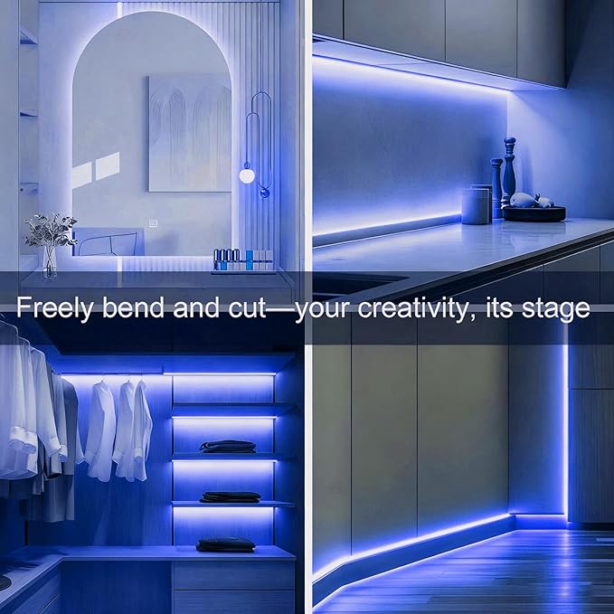 Battery Powered LED Strip Lights, 3.3FT COB LED Strip Light, Battery Operated LED Lights, Ice Blue LED Strip Lights Battery Powered for Closet, Cabinet, Shelf, Kitchen, DIY Lighting