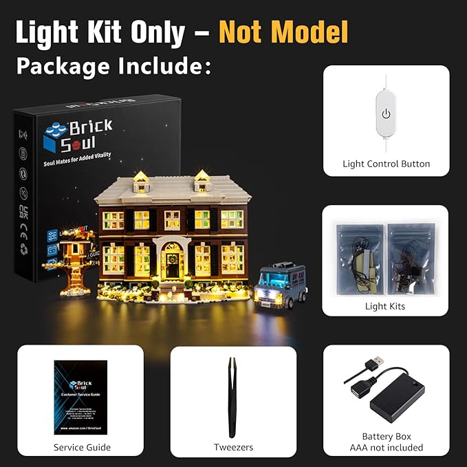 BrickSoul Upgrade Light Kit for Lego 21330 Home Alone House Building Set | with ON/Off & Dimmer Switch & Hidden Cable Tech | Easy Install Lighting Set (21330 Set NOT Included)