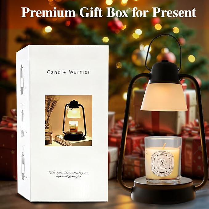 Candle Warmer Lamp with Timer Dimmable, Birthday Christmas Gift for Mom Sister Girlfriend, Vintage Decor Lamp for Housewarming Gift, Electric Wax Melt Warmer for Jar Candle with 2 Bulbs, Black