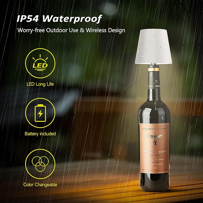 2025 New Bottle Lamp - LED Bottle Lights for Liquor & Wine Bottles, Cordless Lampshade, Whiskey Bottle Top Light, Bottle Stopper Night Light Kit, Black + White Two-Piece Set