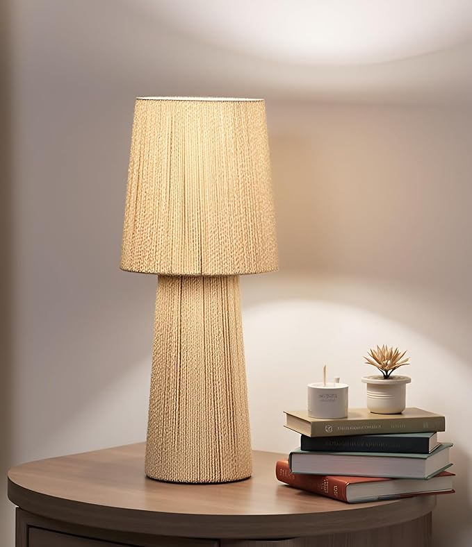 Cruiser’s Caché 16" Contemporary Rope Table Lamp, Natural Color. Complete with Lampshade
