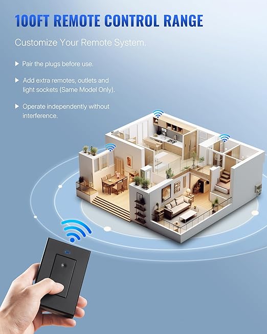 Black Remote Control Outlet Plug, WILAWELS Wireless Light Switch, On Off Remote Switch Outlet for Lights, Lamps, Home Appliance, 100ft RF Range, FCC Listed (1 Controller + 2 Outlets) H05RC1206
