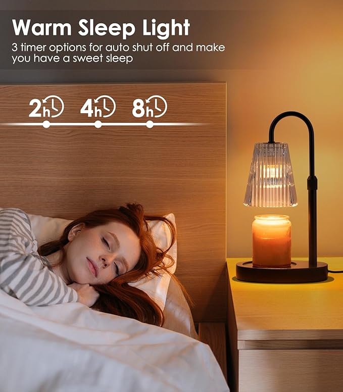 Candle Warmer Lamp - Electric Candle Lamps Warmer with Dimmer Adjustable Height Timer Lamp Candles Warmers Glass Vintage Nightstand Lamp Sets with 2 Bulbs（Grey）