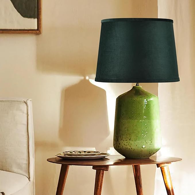 Luxurious Gold Mirror Reflection Green Drum Lamp Shade Large 1 Pack, 14 * 16 * 10 Inch (Spider), Modern Farmhouse Lamp Shades for Floor&Table Lamps Replacement Living Room,Required Assembly By GO&SO