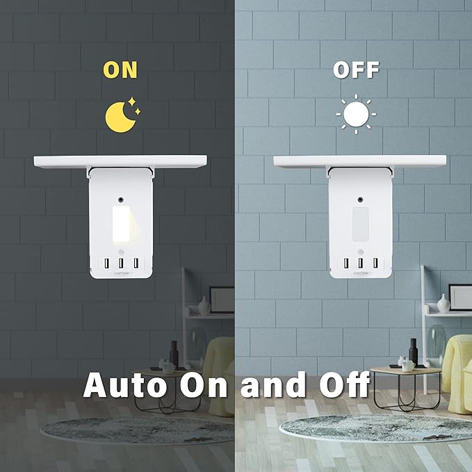 Wall Outlets Extender-2 Pack Surge Protector Outlet Wall Plug with 6 AC Outlets, USB Ports (3.4A Total), 15 A, Removable Outlet Shelf, Smart Night Light, 1020J, Wide Compatible